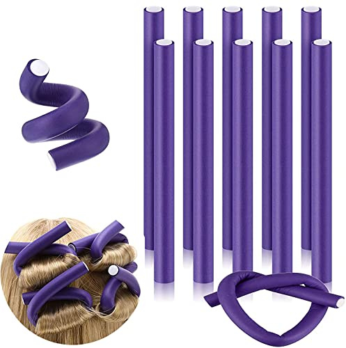 10 Flexi Rods, Flexible Curling Rods - Soft Foam No Heat Hair Rollers for Women & Girls, Long & Short Hair (Purple)