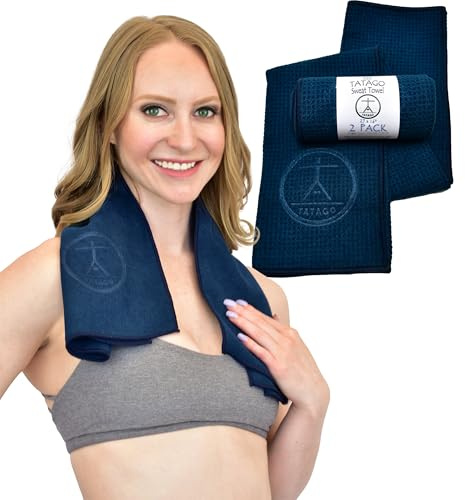 Tatago Hot Yoga Sweat Towel & Hand Towel - Soft & Absorbent, Quick Drying Microfiber, Non Slip for XL Yoga Mat or Gym, Travel Towel 2-Pack