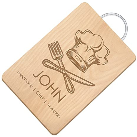 Maverton Customised Wooden Chopping Board for man, Chef | Personalised Wooden Tray for Birthday, Kitchen Accessory for Chef, Cheese Board with Handle, Wooden Board for him