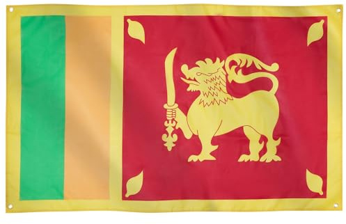 Runesol Sri Lanka Flagge, 91x152cm (3ft x 5ft), 4 Ösen, Sri Lanka Nationalflagge, Duruthu-Vollmond-Poya, Sinha Flag, Lion Flag, Premium-Fahnen für drinnen und draußen, lebendige Farben, Pongal