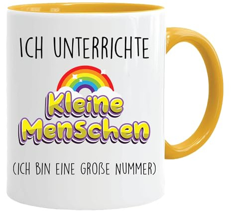 Tasse mit spruch, DIch unterrichte kleine Menschen (ich bin eine große Nummer), tasse schulkind, Einschulung - Geschenke - Regenbogen - Geschenk für Erstklässler - Schule - Grundschule