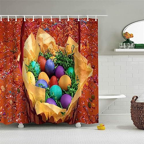 Easter Eggs Extra Long Shower Curtain Mould Resistant Halloween Bathroom Curtains Shower 3D Wet Room Shower Curtains 200x240 cm Washable Polyester Fabric Bath Curtain With 12 Hooks A2279