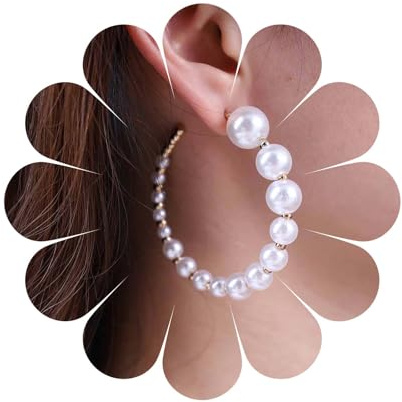 Yienate Große Perle Reifen Tropfen Baumeln Ohrringe Vintage Gold Kreis Reifen Ohrringe Leichte Geometrische Offene Schleife Ohrringe Punk-Anweisung Hohlen Reifen Perle Ohrringe Schmuck Für Frauen