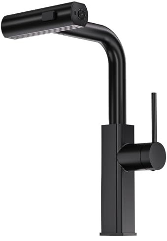 Wasserhahn Küche Schwarz, SEMANEY 3 Modi Küchenarmatur mit Brause Ausziehbar, 360° Drehbar Hochdruck Spültischarmatur Küche Ausziehbar, Einhebelmischer Armatur Küche Edelstahl