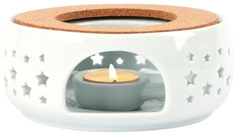 KAYCROWN Teapot Warmer, Ceramic Tea Warmer for Teapot, Tealight Warmer with Tealight Holder for Heating Coffee Milk Tea Warmer, Teapot Heater (White)
