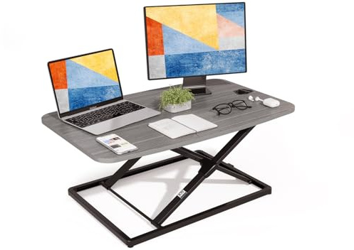JOY worker Stehtisch-Konverter, 78,9 cm, kompakt, höhenverstellbar, Stehpult-Erhöhung, ultraflaches Profil, Sitz-zu-Steh-Arbeitsplatz für Laptop-Erhöhung, Workstation, Grau