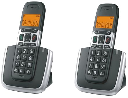 Ornin D1004 Cordless Phone for Home, ECO Technology, 1.6‘’ Amber LCD Display, Caller ID, Big Buttons, Speakerphone(Twin Pack), Large, Black