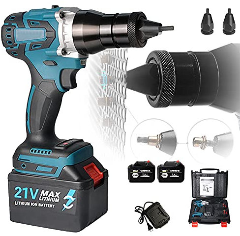 WEIWAN Nietzange Akku Elektrisch Nietmaschine Automatisch Nietzange mit 2 x 3,0 Ah Batterie, Elektrische Nietmutternpistole Akku Set mit Nasenstücken für M6 M8, Automatisches Nieten Akku Nietpistole