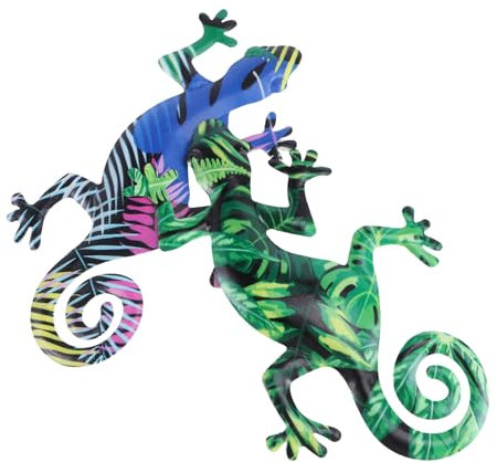 HOOTNEE 2 Stück Leichter Metallgecko Wanddeko aus Eisen mit Klarer Struktur Farbenfrohe 3d Gecko Anhänger für Fenster und Innenräume als Schöne Wanddekoration