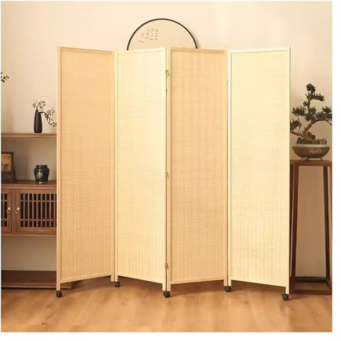 5ft 6ft Tall Bamboo Room Divider On Wheels Foldable, Patio And Garden Fence Privacy Screen Wood, Freestanding Mobile Privacy Wall Room Divider Panel ( Color : 4 Panel , Size : H-4.9ft(150cm/59in) )