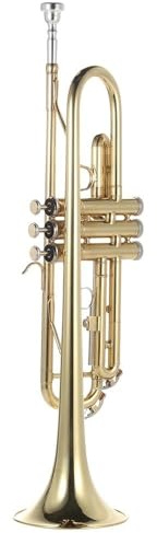 Trompete Trompeten-B-Flachmessinginstrument aus vergoldetem Messing mit Trompetenmundstück und Handschuhetui