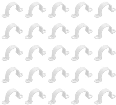 sourcing map 50Pcs PVC Pipe Straps, 25mm(1) Plastic Conduit Strap 2 Holes PVC Pipe Mounting Bracket for PVC Pipe Conduit and Cables, White