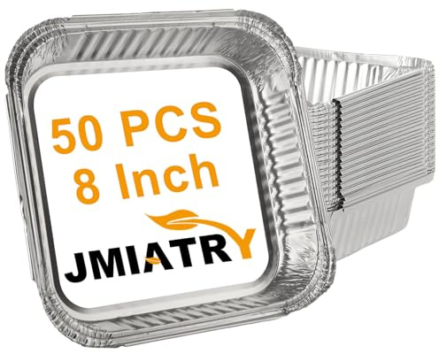 JMIATRY 50 Pcs Aluminum Foil Trays, 8 Inch Square Foil Baking Tray, Aluminum Tin Foils Trays Containers for Baking, Cooking, Oven