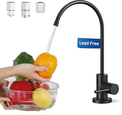 KES Drinking Water Filter Tap for Hard Water UK - Fits Most Reverse Osmosis Units, 18/8 Stainless Steel Kitchen Filter Faucet, Non-Air-Gap, Matte Black, Z506LF-BK