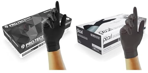 UNIGLOVES PRO.TECT Black GA0043 Nitrile Single Use - Multipurpose, Powder Free Disposable Glove & Black Pearl Nitrile Examination Gloves - Multipurpose
