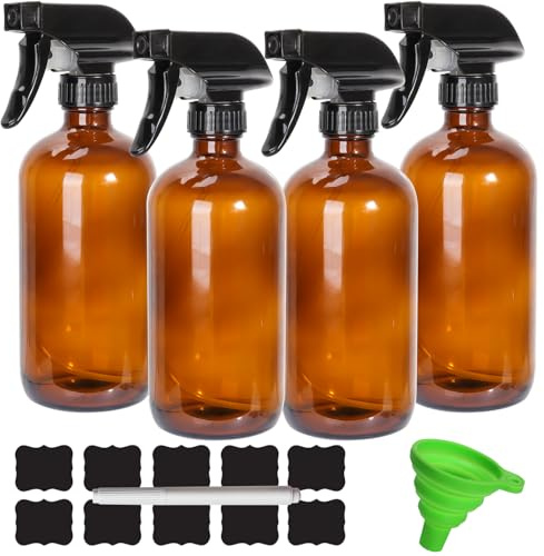 SHiZAK 16 oz Amber Glass Spray Bottle for Essential Oil Set of 4