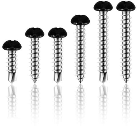 UnibLn 60 Pcs #8 Black Pan Head Screws - Self Tapping Drill Screws for Metal, Quad Drive, 6 Sizes