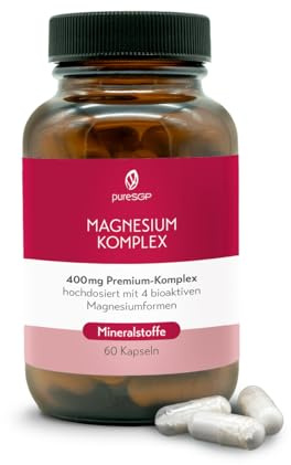 pureSGP Magnesium Komplex - 400 mg reines Premium Magnesium aus 4 hochwertigen Magnesiumformen. Hohe Bioverfügbarkeit. Labor geprüft, hochdosiert. Vegan
