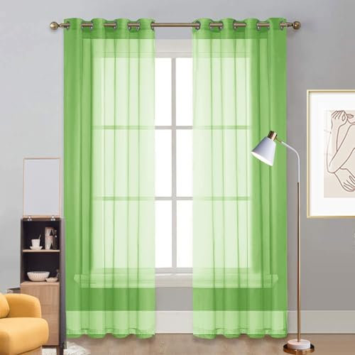 LIUNADM Gardine Halbtransparent mit Ösen 50 x 105 cm Größe Und Farbe Wählbar Himmelbett Vorhänge Baby Querbehang für Küche Büros Wohnzimmer Schlafzimmer, Grün