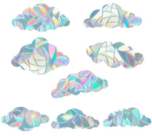 SKDFHOD 8 Stück Fensterfolie Selbsthaftende Fenster Bunt, 3D Regenbogen Folie Fenster, Statisch Haftend, 3D Dekorative Groß Wolkenform Prisma Fensteraufkleber, Ohne Klebstoff Folie für Büro Wohnzimmer