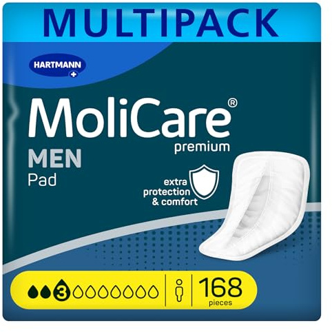 MoliCare Men Pad - Almohadillas discretas para incontinencia de 3 gotas para hombres, protección contra fugas de luz con protectores antifugas, sensación de secado instantáneo, protección avanzada de