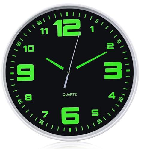 PRITOK 12 inch Luminous Wall Clock: Glow In the Dark Clock with Large Digital, Silent Non-Ticking Wall Round Clock, Illuminated Wall Clock for Home, Bedroom, Living Room, Kitchen, Office (Black)