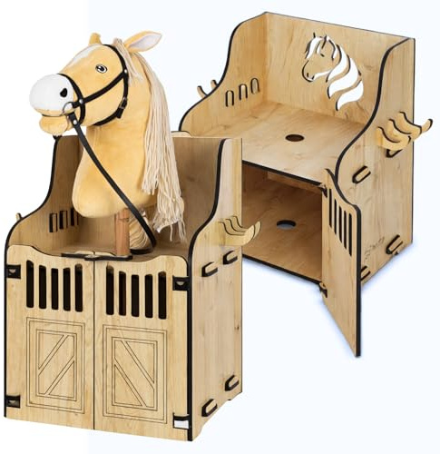 Hoofly Hobby Horse Stalla da Parete - Pratico Accessorio per Hobby Horse con Porte, Spazio di archiviazione e Ganci/Ideale per 1 Cavallo Hobby Horse