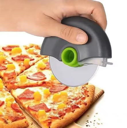 Roulette à Pizza Design Moderne, Lame Circulaire en Acier, Poignée Ergonomique Gris et Vert