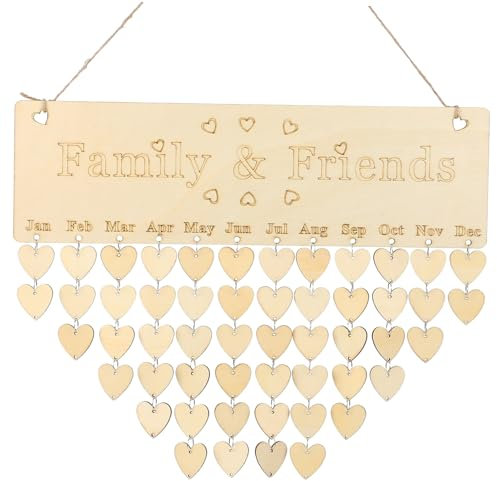 Garneck Holz Kalender Zum Aufhängen Mit Geburtstags-erinnerung Diy Family Friends Plaque Board Mit Herzanhängern Und Textilband Personalisierbare Deko Und Geschenkidee Für Zuhause