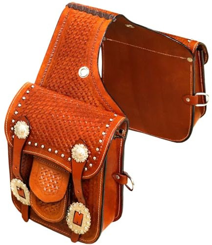 EQUIGEAR Western-Leder-Satteltasche für Pferde | Reitvergnügen Wanderritt geeignet für Reiten und Fassrennen | Satteltasche mit verstellbarem Riemen GRÖSSE: 10X10X3 AS-63