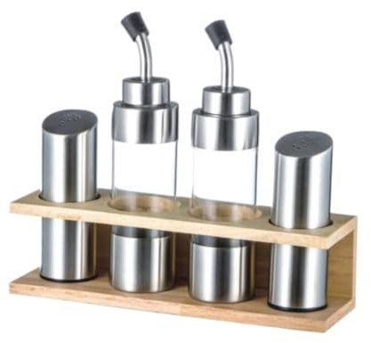 TOTIKI Öl Und Essig Spender Edelstahl Gewürz Jar Mit Buche Holz Basis Öl Flasche Sojasauce Essig Wein Flasche Set Ölflasche Für Küche