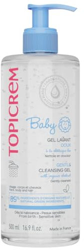 Topicrem - Baby, Gel Lavant Doux Corps, Visage, Cheveux - Nettoie en Douceur, Protège, Hydrate 8h - Gel Nettoyant Bébé Sans Savon, Parfum Délicat, Peaux Sensibles, Fabrication Française - 500 ml