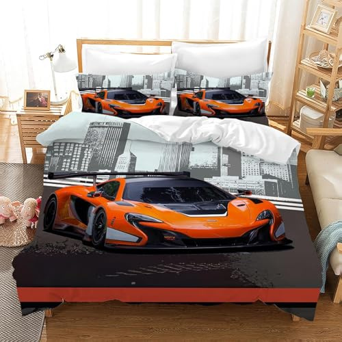 CXYXHW Juego de ropa de cama para niños, coche deportivo, funda nórdica con tema deportivo extremo, juego de ropa de cama para niños con cremallera y 2 fundas de almohada (coche de carreras 1, 200 x