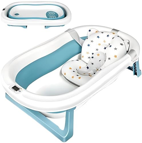 High Aspect® Faltbares Babybad mit Thermometer - 84CM - Inklusive Badekissen - Planschbecken - Babywanne - Babyausstattung - Babywanne mit Ständer - Babywanne - Planschbecken - Babysachen -