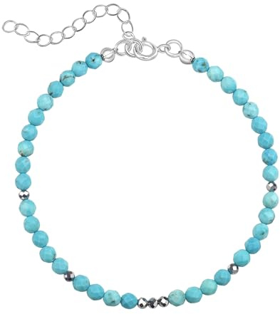 Unique Gems Bracelet de cheville en filigrane Turquoise Pierres précieuses chaîne de Perles faccetté Ø 4mm 22cm + 4cm