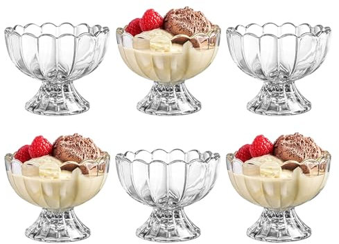 Reldor Ice Cream Glass Bowls Set of 6, 150 ml Mini Dessert Cups, Footed Dessert Bowls, Sundae Glasses for Parties, Glass Trifle Bowl for Serving Ice Cream, Pudding, Appetizer