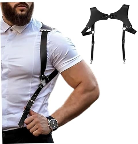 Licsaliwe Brustgeschirr für Männer verstellbar schwarzes PU-Leder Körpergeschirr mit Clip für Herrenhemd Nachtclub-Auftritt und mehr
