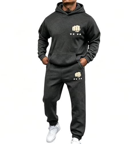 WAZHAKU Jogginganzug Herren Lang Trainingsanzug Sportanzug Baggy Sportbekleidung Zweiteiler Outfit Y2K Hip Hop 2-Teilig Hoodie und Jogginghose Casual Hausanzug Bequemer Tracksuit Jogging Anzug