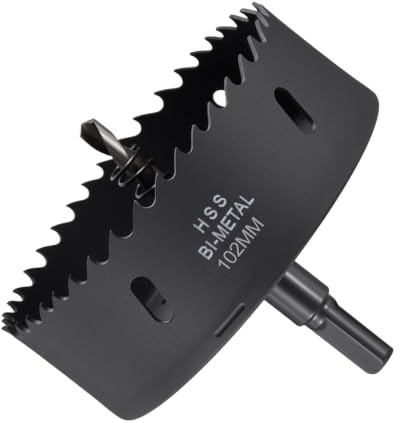 METALLIXITY Kit de Scie Cloche Bi-Métal 102mm (4) avec Mèche Centrale Noir | Fraiseuse à Trou en Acier Rapide M42, Clé Hexagonale et Ressort, pour Tôle Métallique Bois Plaque Plastique