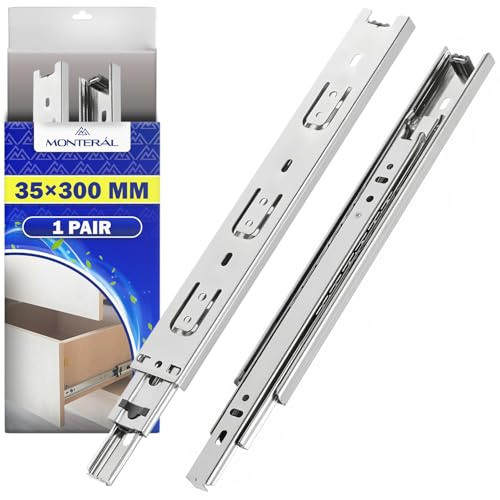 1 Paar Kugelgelagerte Schubladenschiene 300x35 mm mit Vollauszug | Teleskopische Auszugsschienen Hergestellt aus Verzinktem Stahl - Garantie 10 Jahre - MONTERAL