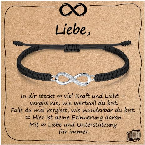 Unendlichkeits Armband für Frauen Mädchen Geschenk mit Segenskarte | 925 Sterling Silber, Cubic Zirkonia & Geflochtene Kordel | Liebe Geschenk für Geburtstags, Motivations, Weihnachtstag, Muttertag