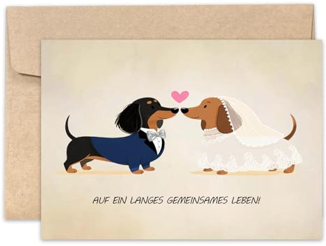 Yoljun Hochzeitskarte Dackel Karte, Edle zur Hochzeit mit Grußkarten Spruch, Mit Kraftumschlag Hochzeitskarten, Dackel Geschenke Hochzeit Karte für Paare Familie Freunde
