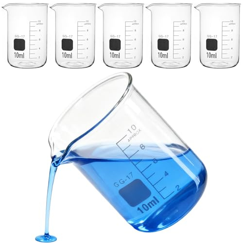 5 Stück Messbecher 10ml Glas Labor Transparent Mini Messzylinder | Hitze- und Chemikalienbeständig bis 400 °C, Gut Sichtbare Skala für Präzises Ablesen, Praktischer Ausguss ohne Verschütten