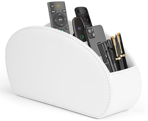 Weskjer Soporte de mando a distancia, soporte de mando a distancia para bolígrafos | Caja de almacenamiento con mando a distancia para TV, DVD, 4K Stick y Bluray mandos a distancia (blanco)