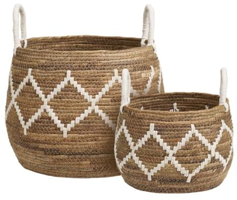 AltoBuy Ensemble de 2 Paniers Tressés en Feuilles de bananier Motifs géométriques Blancs - ELYNE