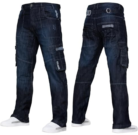 989Zé ENZO Mens Cargo Combat Jeans Casual Cotton Denim Straight Leg Pants Trousers