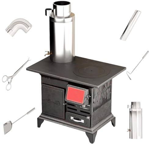 Stufa A Legna Da Interno Senza, Stufe A Legna Per Riscaldamento Domestico Con Serbatoio D'acqua, Forno E Cassetto Cenere, Multifuel Per Casa, Risparmio Energetico(100cm chimney)