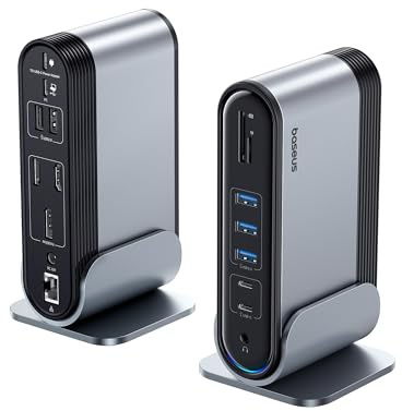 Baseus Estación de Acoplamiento 17 en 1, 3 monitores, 4 K @ 60 Hz, Adaptador con 2 HDMI, DisplayPort, 5 USB Data 3.0 5 Gbps, PD 100 W, Gigabit Ethernet para HP/Lenovo/DELL/MacBook/Surface Laptop