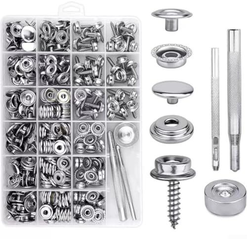 Eawfgtuw For 323pcs Stainless Steel Snap Button Screw Repair Kit with Tool for Tarpaulin, Boat Covers, Awnings and Outdoor Furniture