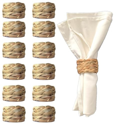 Lot de 24 ronds de serviette en jacinthe d'eau tissée | Porte-serviettes en osier rustique bohème | Ronds de serviette en rotin naturel pour Noël